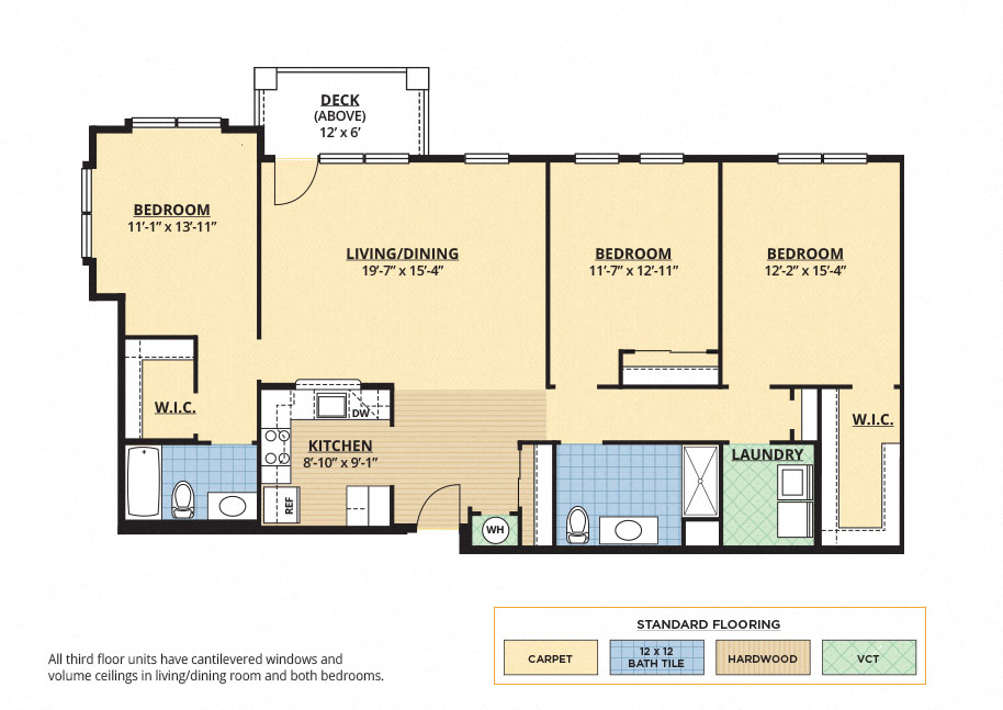 Floor plan for 3 beds, 2 baths, 1512 sqft